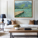 Modern Blue Lake Paintings Childhood Good Old Days Acrylic Painting Canvas Art For Livingroom