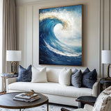 Large Vertical Blue Ocean Wave Paintings Blue Sea Wall Art Handmade Blue Textured Wall Art