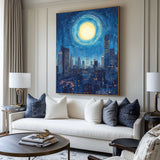 City Night View Canvas Art Blue Vertical Wall Art Modern Cityscape Canvas Art For Livingroom
