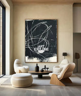 Modern Black Abstract Art Large Black Minimalist Painting Handmade Canvas Wall Art | Artexplore