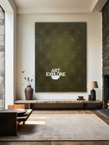 Oversized Dark Green Boho Canvas, Minimalist Textured Wall Art | ArtExplore