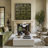 Modern Handmade Floral Wall Art, Large Dark Green Canvas for SOHO | ArtExplore