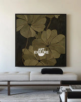 Wabi-Sabi Floral Wall Art, Minimalist Dark Green Painting for Large Spaces | ArtExplore