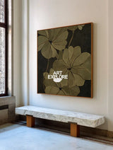 Elegant Floral Wabi-Sabi Art, Handmade Dark Green Canvas for Office | ArtExplore