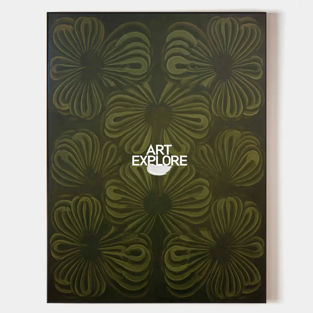 Boho Dark Green Floral Wall Art, Large Handmade Canvas Wall Art | ArtExplore
