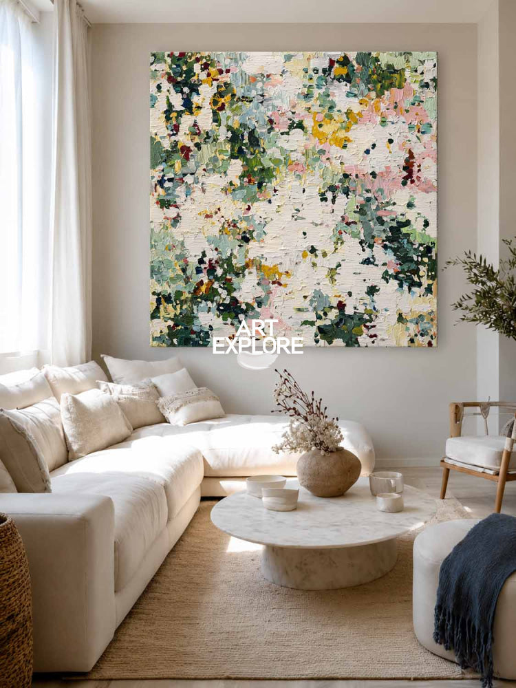 Hand Painted Green Abstract Oil Painting With Rich Texture For Modern Home Decor