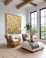 Abstract Mosaic Oil Painting With Vibrant Green And Gold Tones For Modern Living Room Decor