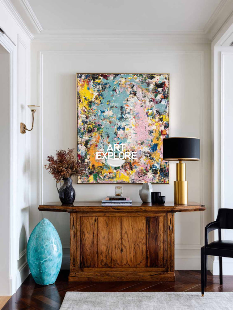 Vibrant Modern Abstract Art With Rich Textured Oil Painting For Contemporary Living Room Decor