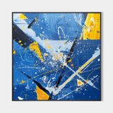 Original Blue And Yellow Abstract Wall Art ,Bump The Color,Living Room Decor, Modern, Minimalist Wall Art