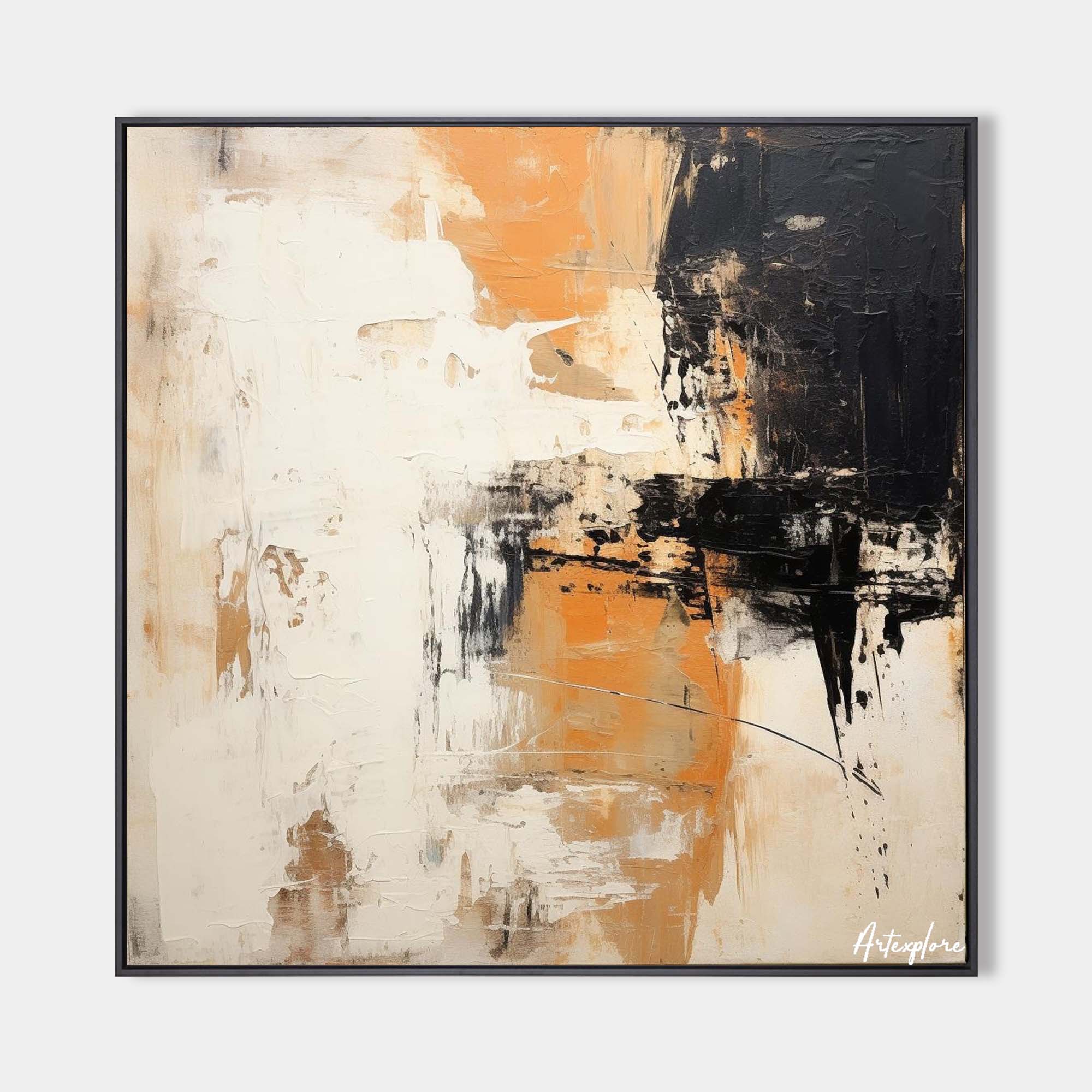 Beige Black Abstract Canvas Painting Wabi-sabi Textured Painting Modern Abstract Wall Art