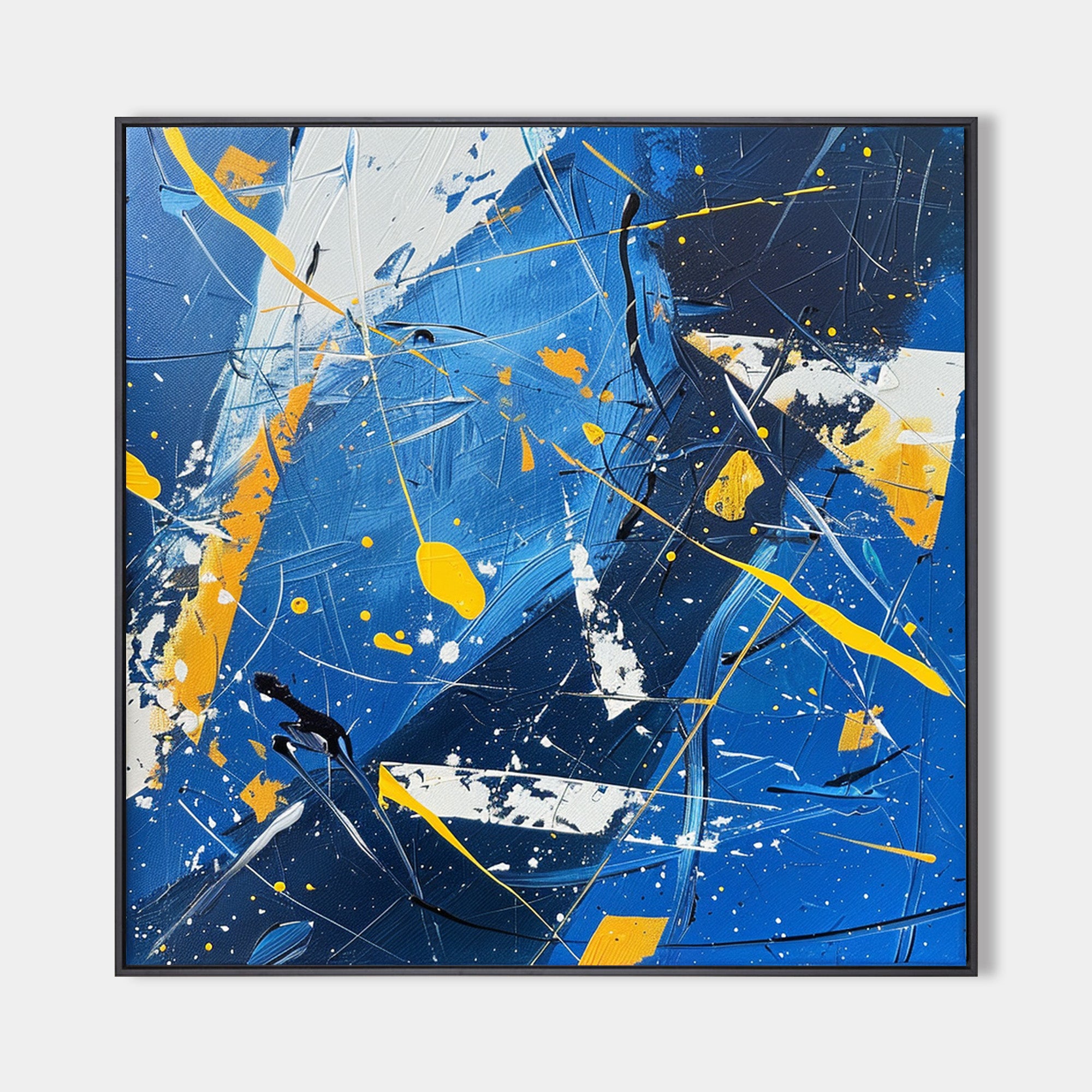Modern Abstract Blue And Yellow Wall Art Original Colorful Canvas ...
