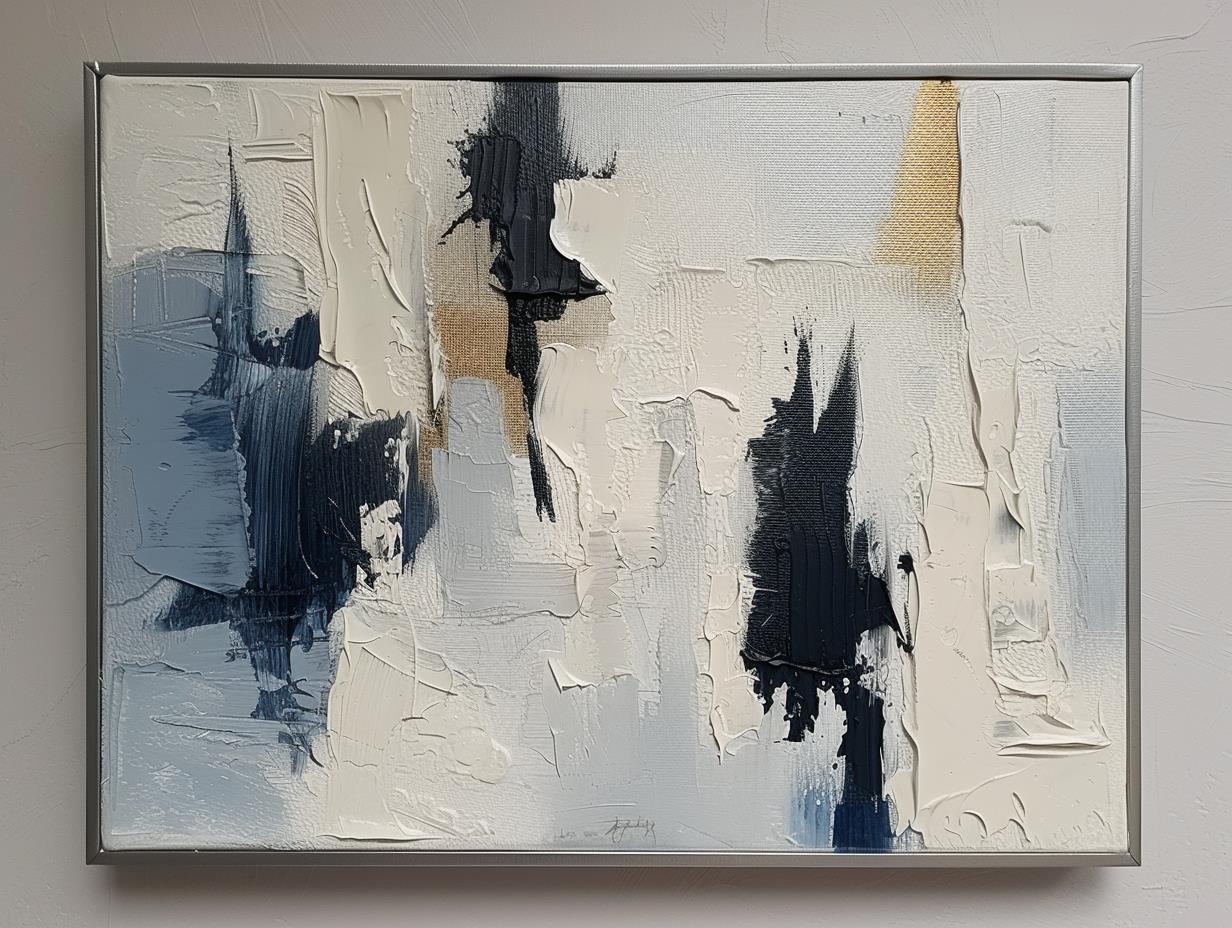 Beige And Blue Textured Modern Plaster Wall Art Large White Blue Minimalist Canvas Abstract Painting For Sale