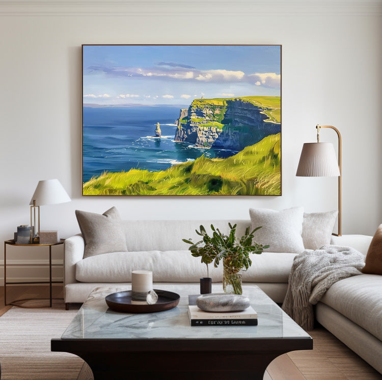 Beautiful View of Cliffsof Moher Oil Painting Modern Landscape Art Famous Scenic on Canvas