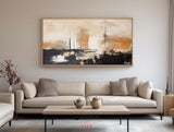 Wabi-sabi black beige canvas paintings, dark beige soft brush strokes painting for sale