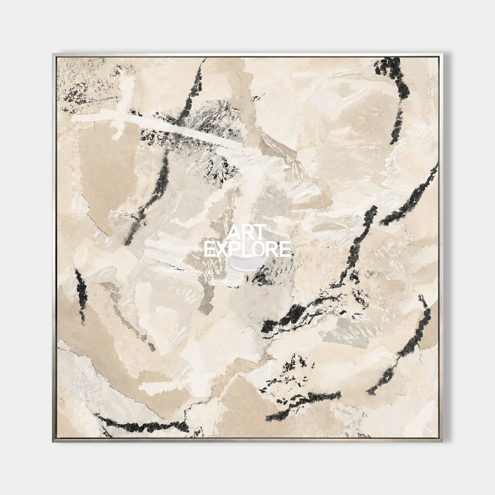 Minimalist Beige Abstract Art With Textured Brushwork For Modern Living Spaces