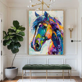 Large Colorful Horse Oil Painting Wild Horse Canvas Art Colorful Textured Horse Painting For Sale