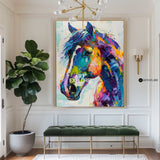 Large Colorful Horse Oil Painting Wild Horse Canvas Art Colorful Textured Horse Painting For Sale