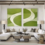 White And Green Diptych Painting 2 piece Minimalist Art Abstract Canvas Wall Art For Living Room