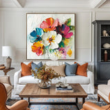 Large 3D Flowers Canvas Modern Colourful Custom Artwork Art Boho Wall Art For Livingroom