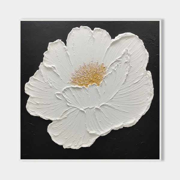 White Flower Abstract Painting Minimalist Abstract Art On Canvas Modern Flower Painting Painting For livingroom