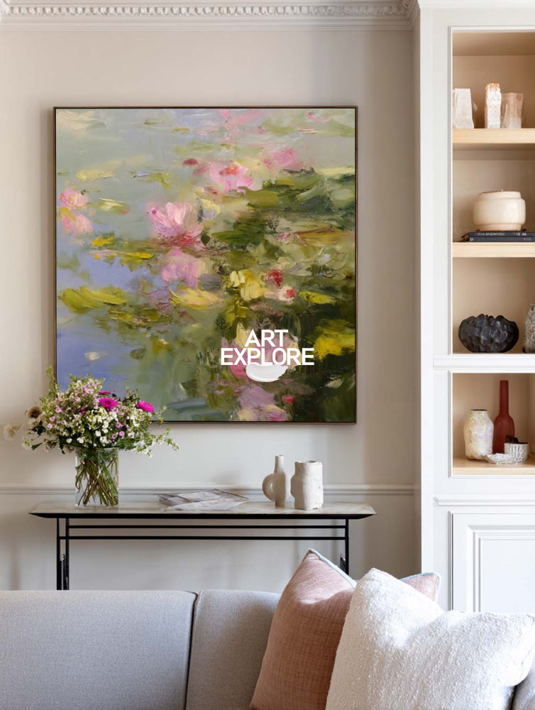 Serene Lotus Inspired Canvas Art With Rich Texture For Bedroom Decor
