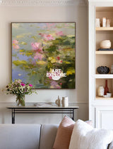 Serene Lotus Inspired Canvas Art With Rich Texture For Bedroom Decor