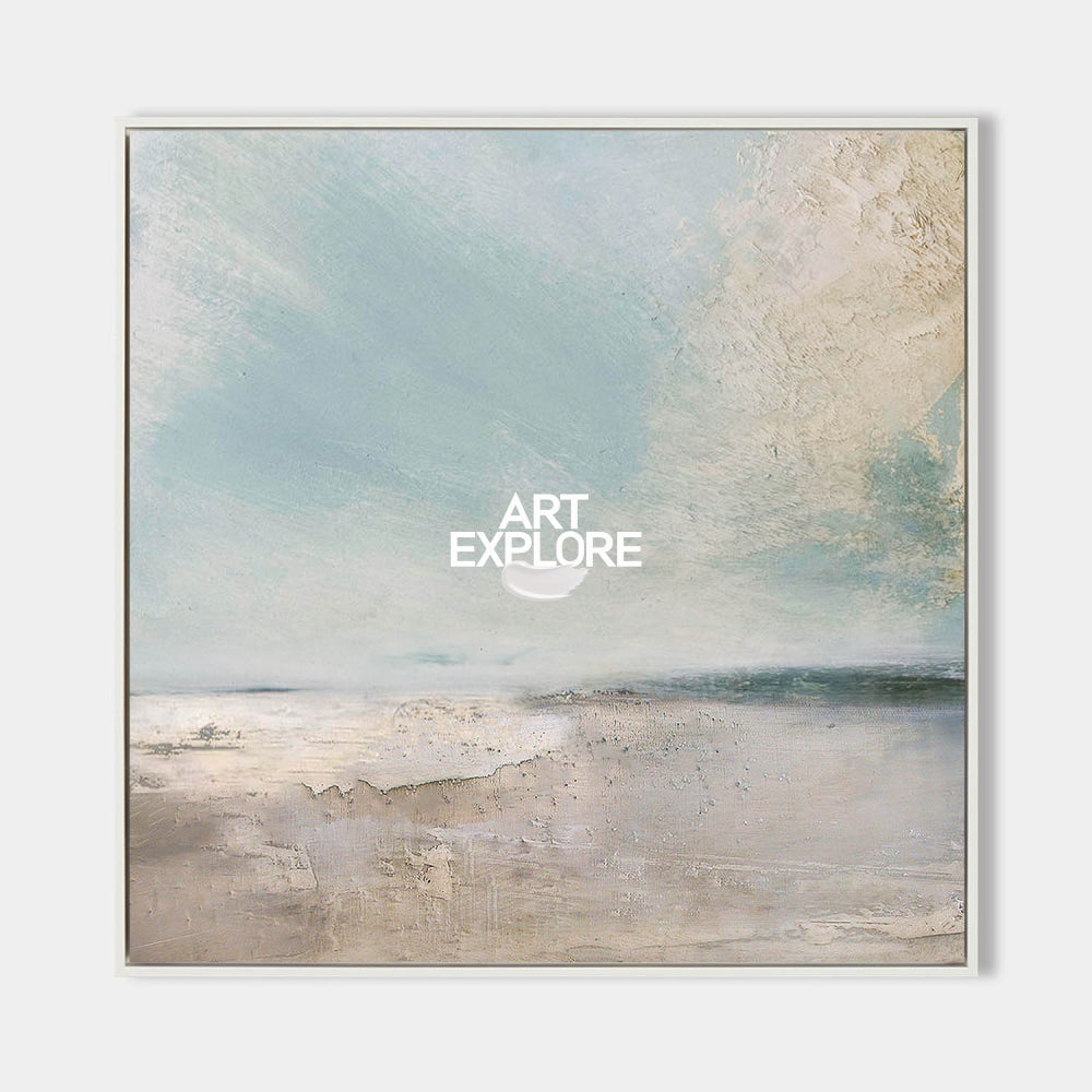 Abstract Seascape Painting With Textured Blue Beige Tones For Living Room Wall Art Decor