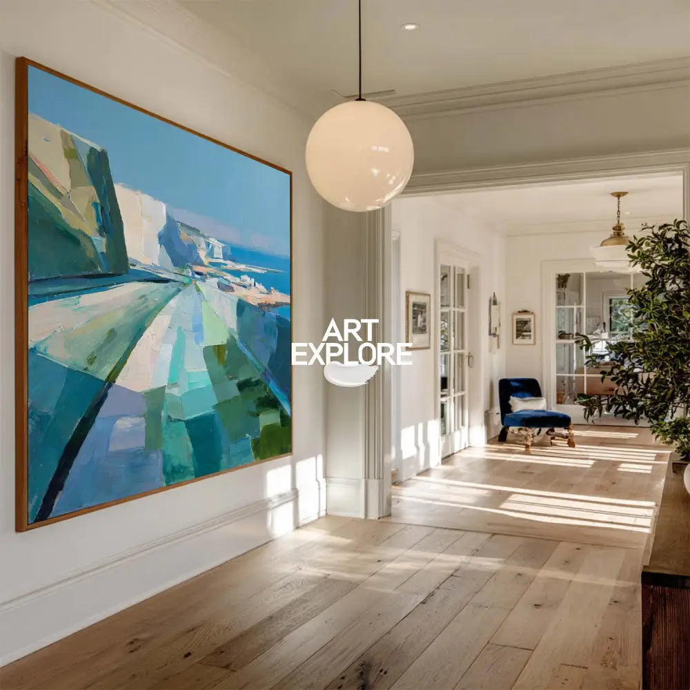 Modern Blue Texture Coastal Wall Art Blue Coastal Landscape Oil Painting for Home Decor, ArtExplore