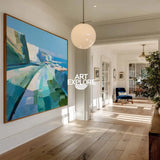 Modern Blue Texture Coastal Wall Art Blue Coastal Landscape Oil Painting for Home Decor, ArtExplore