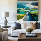 Blue Coastal Wall Art Large Blue Abstract Coastal Landscape Oil Painting For Home Decor, ArtExplore
