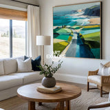 Blue Coastal Wall Art Large Blue Abstract Coastal Landscape Oil Painting For Living Room, ArtExplore