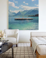 Modern Blue Lake Painting Canvas Art of Swimmers in the Blue Lake Original Hand Painted Acrylic Painting Art