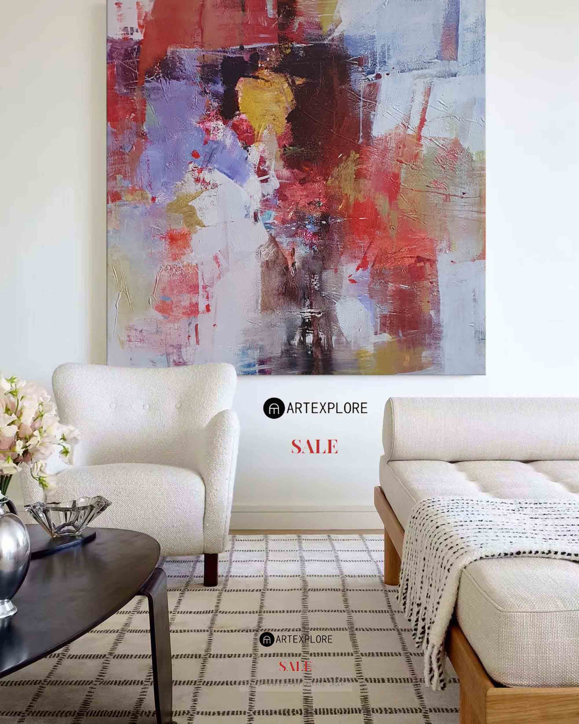 Red Abstract Canvas Art Red Square Wall Art Modern Red Painting Framed Canvas Painting