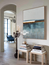 Minimalist Square Abstract Art In Blue Gray And Brown For Modern Interior Design