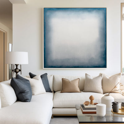 Large Blue Minimalist Oil Painting for Living Room | Modern Wabi-Sabi Art - ArtExplore
