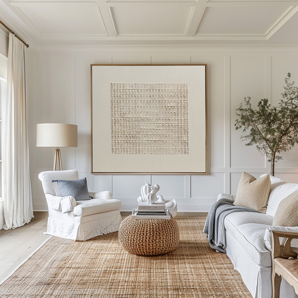 3D Minimalist Modern Beige Abstract Wall Art Large Canvas Art Wabi-sabi Minimalist Plaster Art For Sale