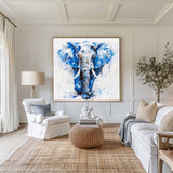 Large BLUE And White Elephant Canvas Palette Oil Painting Original Blue Elephant Abstract Contemporary Art Painting Wall Art Custom Canvas Paintings