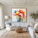 Modern Flowers Wall Art Large Colourful Painting Minimalist Apartment Decor