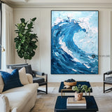 Modern Blue Ocean Wave Wall Art Paintings White Blue Surf Art Canvas Painting Unique Blue And Blue Wall Art