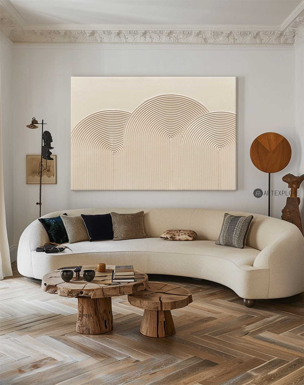 Beige Rich Textured Painting Modern Abstract Art, Minimalist Beige Monochromatic Art Artworks, Large Custom Acrylic Canvas Paintings
