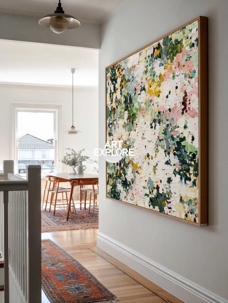Hand Painted Green Abstract Oil Painting With Rich Texture For Modern Home Decor