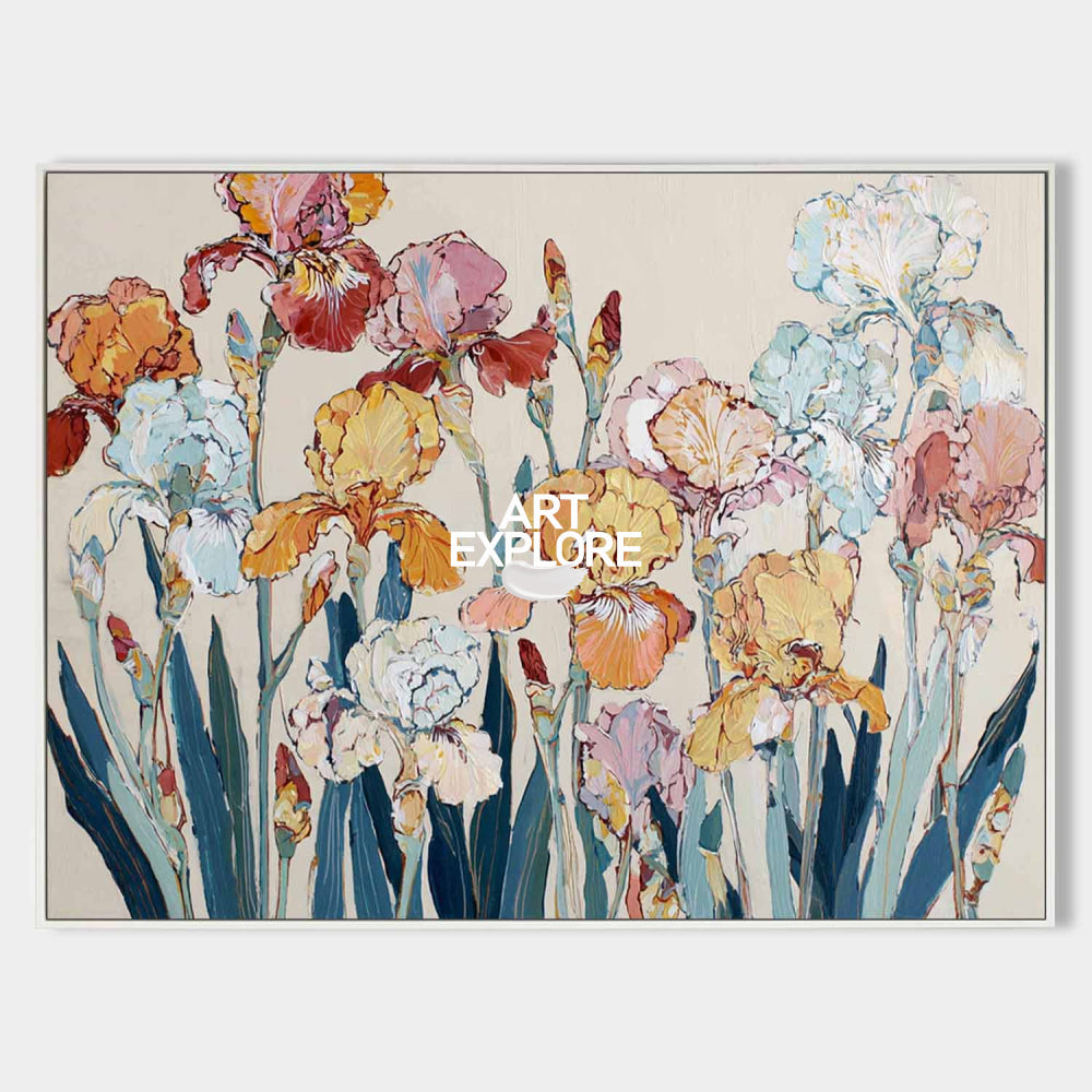 Abstract Iris Flower Painting Modern Textured Wall Art For Living Room And Bedroom Decor