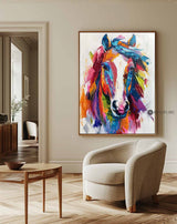 Modern Colorful Wild Horse Colorful Plaster Painting Colorful Textured Horse Wall Art for Entryway