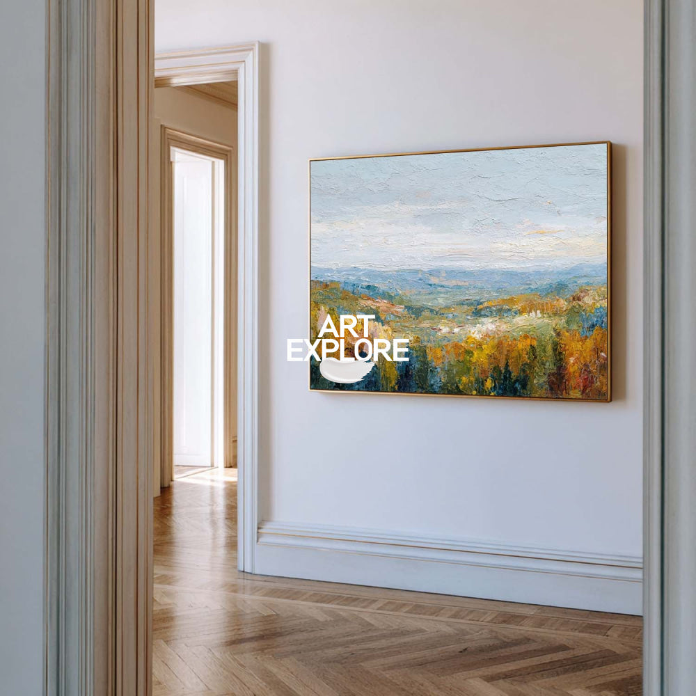 Original Impressionist Nature Art With Golden Autumn Hills And Sky
