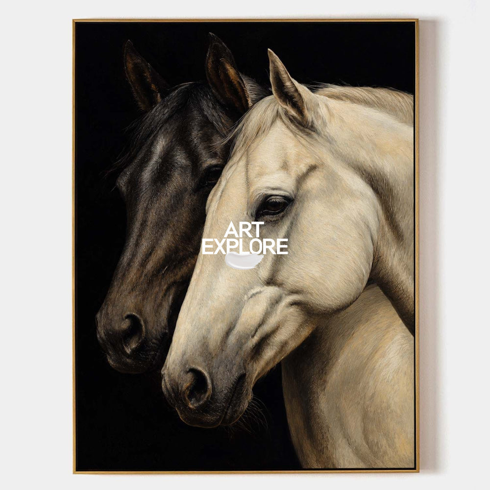 Textured Linen Canvas Horse Portrait Hand Painted Oil Art With Gold Frame Option