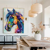 Large Colorful Horse Oil Painting Wild Horse Canvas Art Colorful Textured Horse Painting For Sale