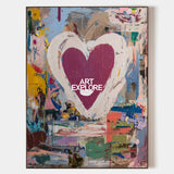 Original Abstract Heart Painting With Colorful Texture For Modern Living Room And Bedroom Decor