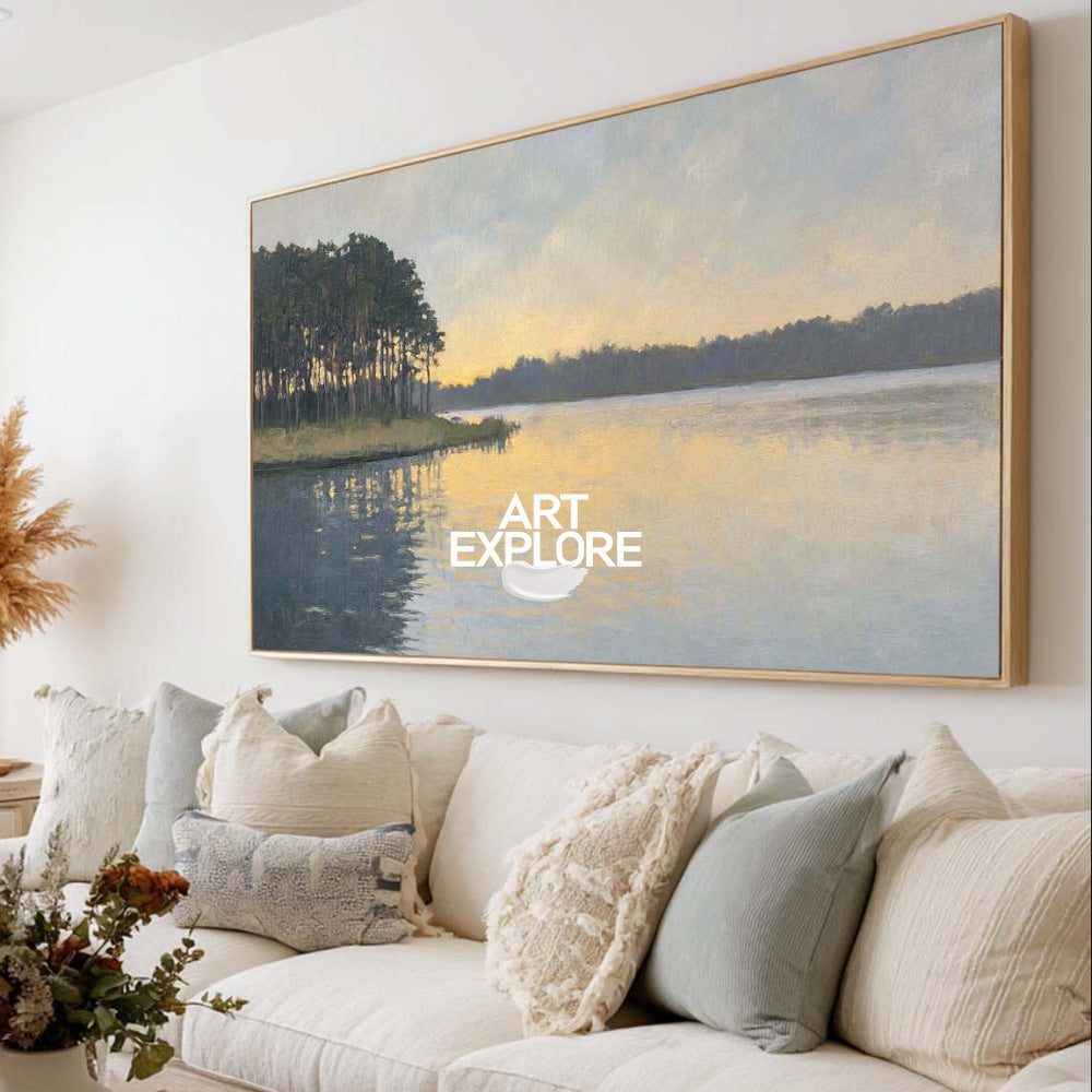 Original Oil Painting Of A Lake At Dusk With Delicate Impressionist Brushstrokes