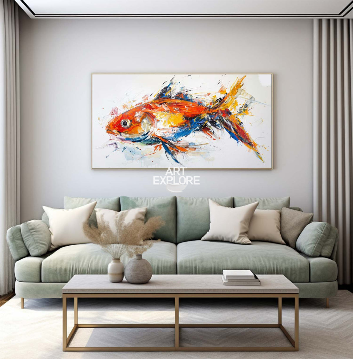Large Original Red And Blue Fish Wall Art Colorful Fish Oil Custom Canvas Paintings Modern Dining Room Wall Decor