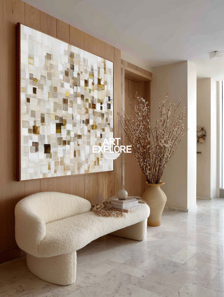 Original Textured Oil Painting On Linen Canvas With Unique Mosaic Style Pattern